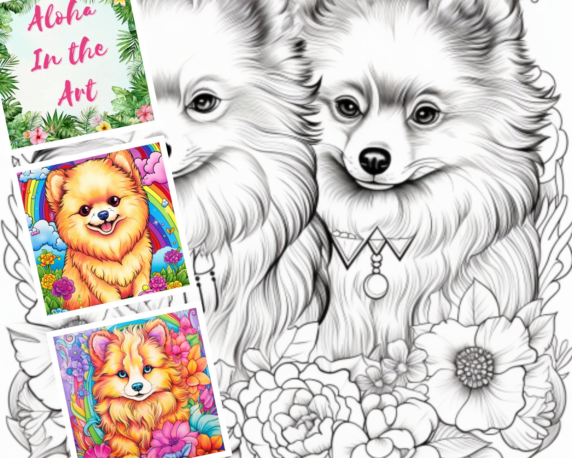 Playful pomeranian pups coloring sheets