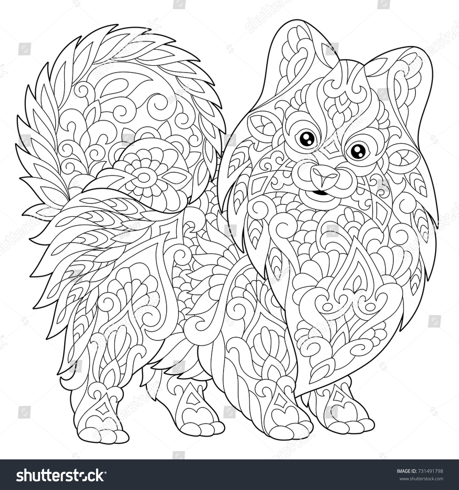 Hakuun coloring page pomeranian dog symbol liittyvã vektorikuva rojaltivapaa