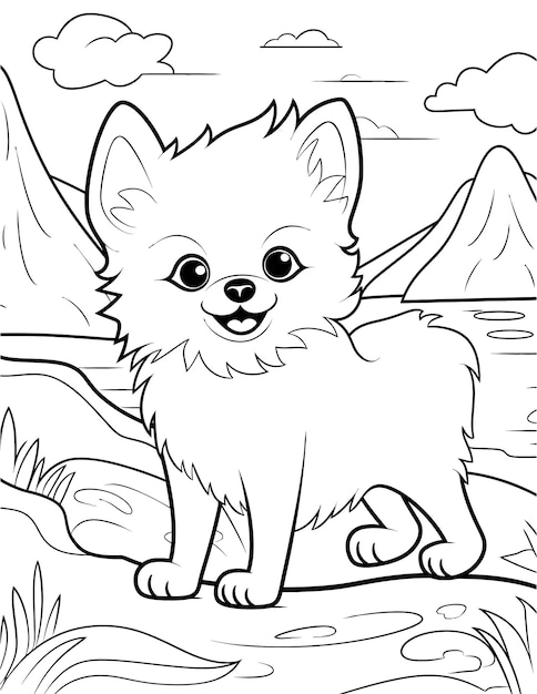 Premium vector pomeranian dog coloring page