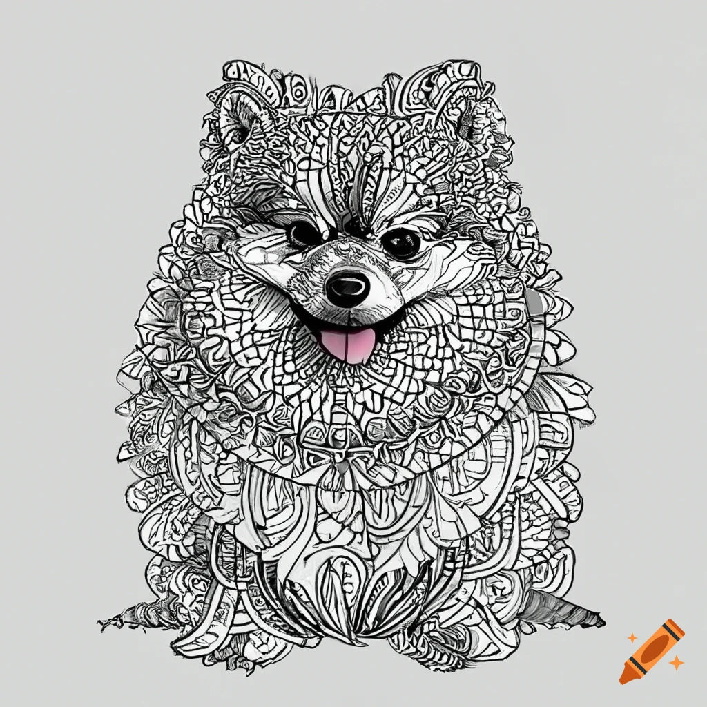 Colouring pages mandala dog image pomeranian white background black and white on