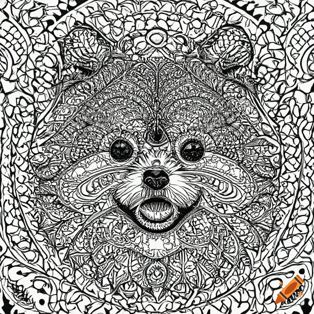 Colouring pages mandala dog image pomeranian white background black and white on