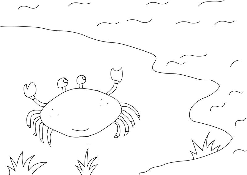 Crab near pond coloring page