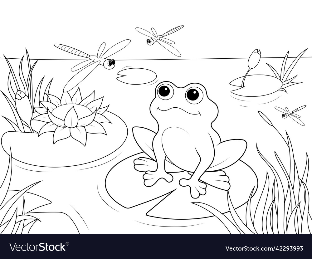 Wetland landscape with animals coloring book vector image