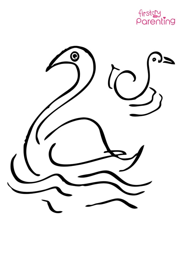 Bird swan animal pond lake coloring page for kids