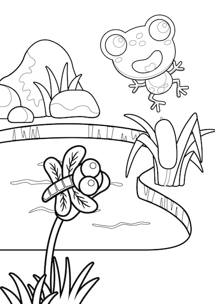 Premium vector coloring pages for kids a page in a pond theme