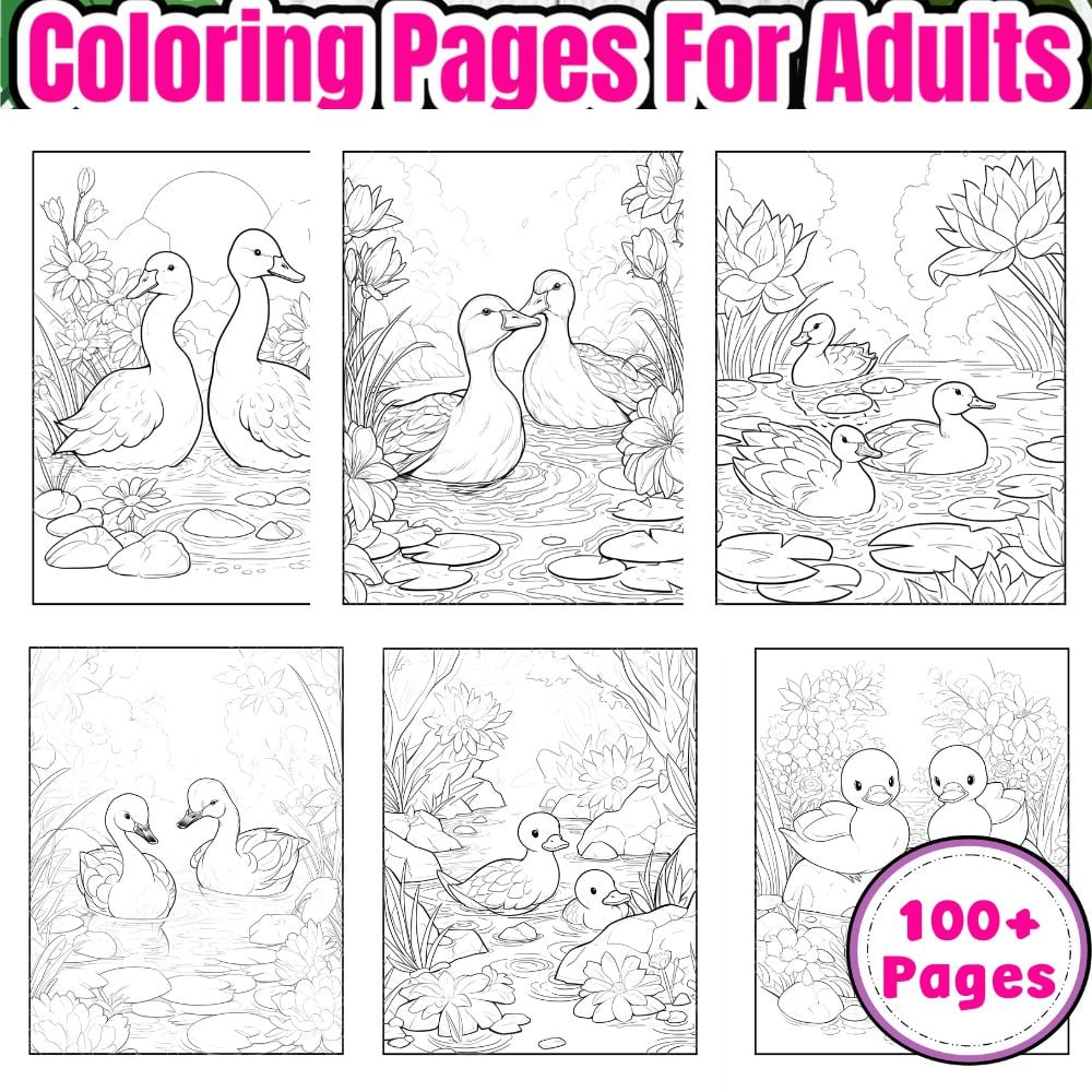 Ducks in a pond coloring pages