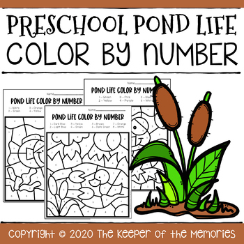 Color by number pond preschool worksheets by the keeper of the memories