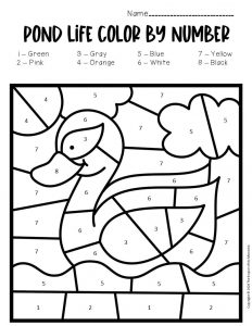 Color by number pond preschool worksheets