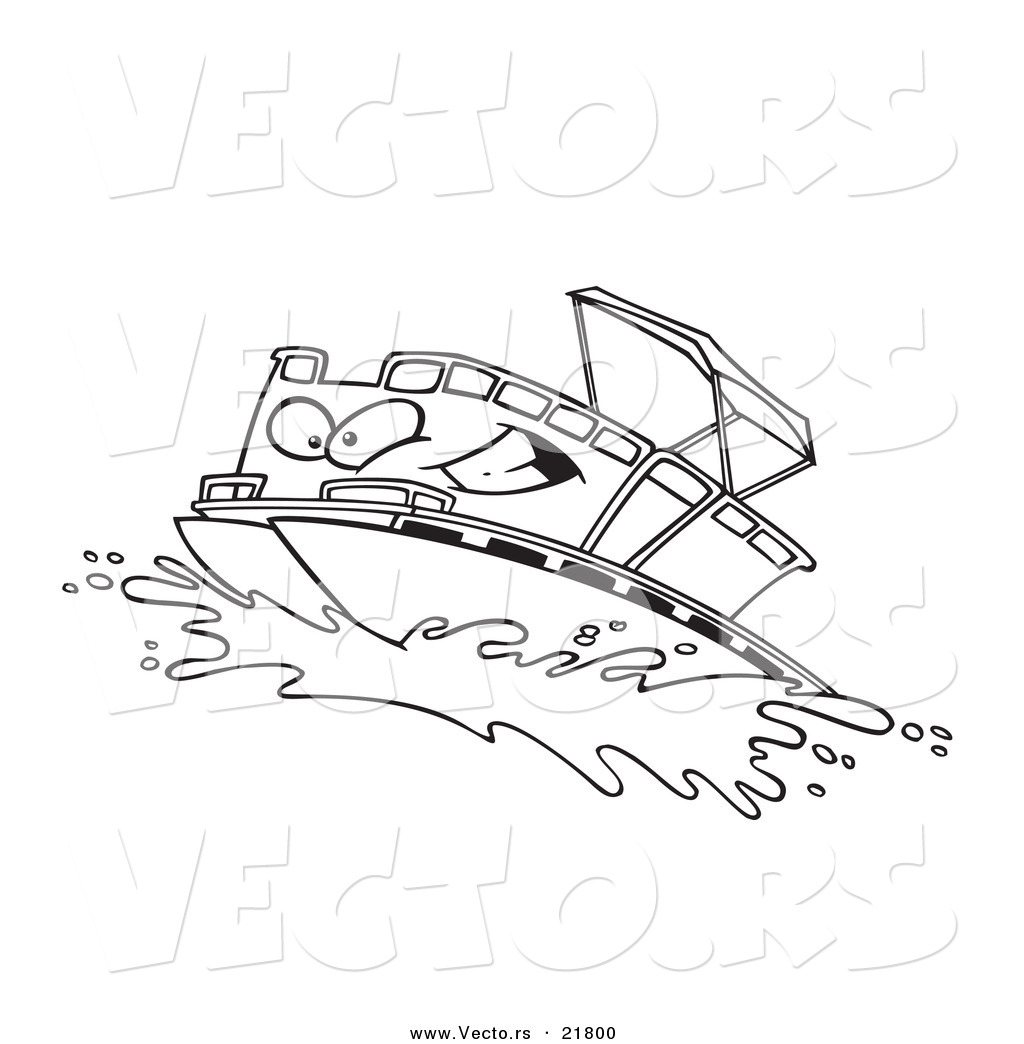 R of a cartoon pontoon boat character