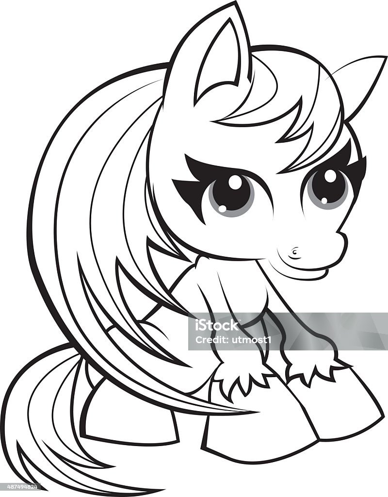 Adorable pony coloring page for kids stock illustration