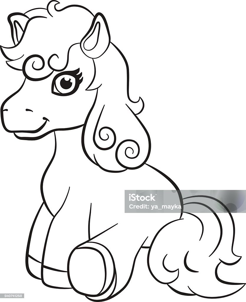 Coloring pages little cute pony seating stock illustration