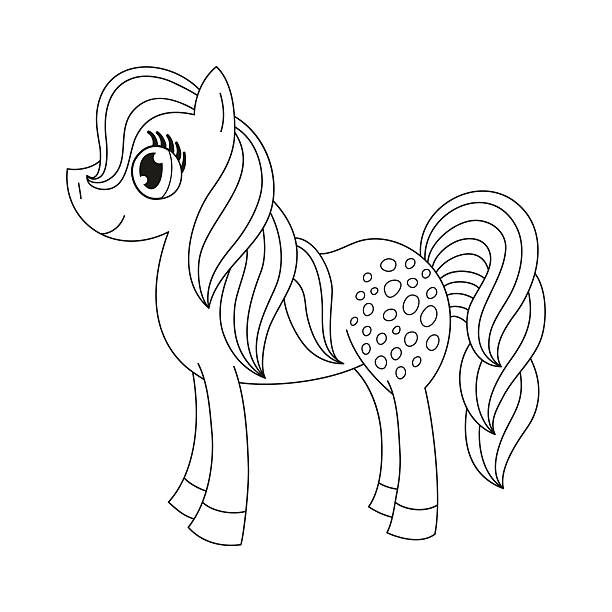 Cute pony coloring book page stock illustration