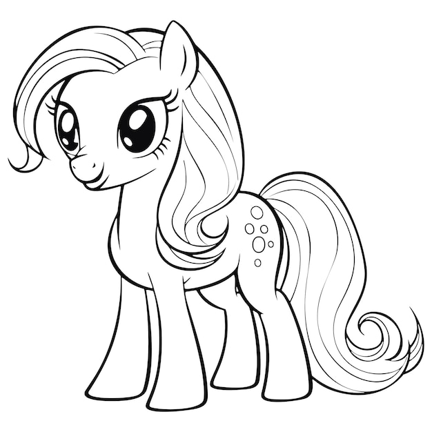 Premium vector kawaii pony coloring page