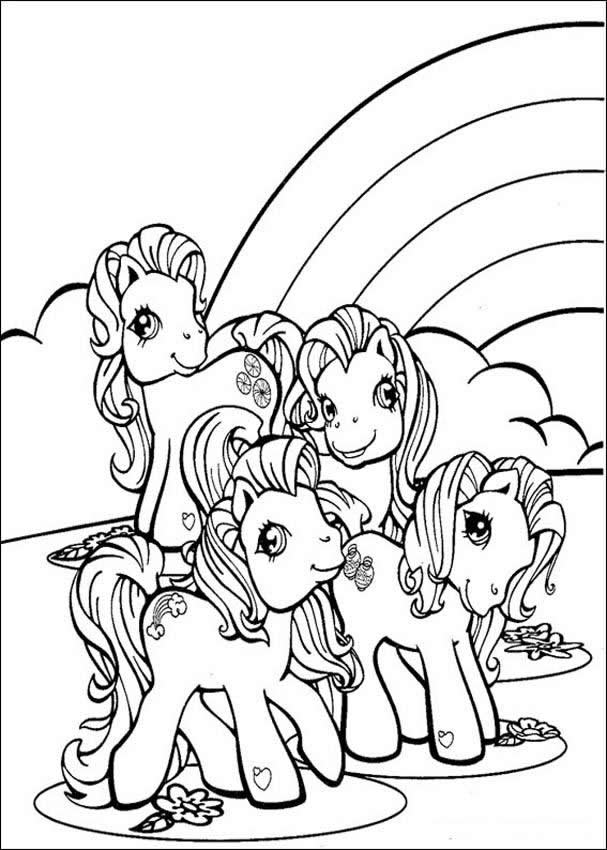 Ponies and rainbow coloring pages
