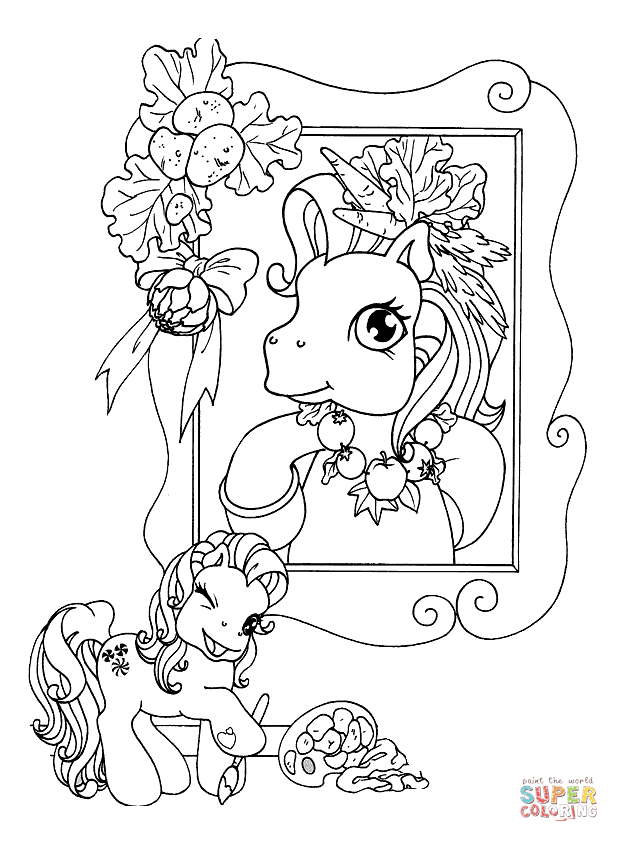 Picture of pony in frame coloring page free printable coloring pages