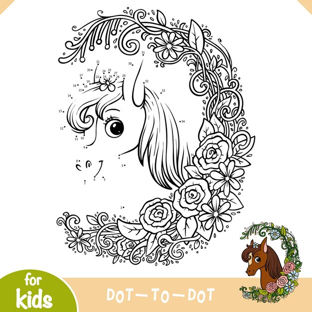 Premium vector numbers game education game for children cute pony in a floral frame