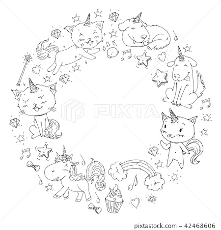 Unicorn frame cats dog horse pony vector