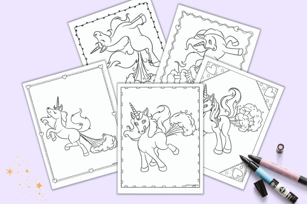 Free printable farting unicorn coloring pages