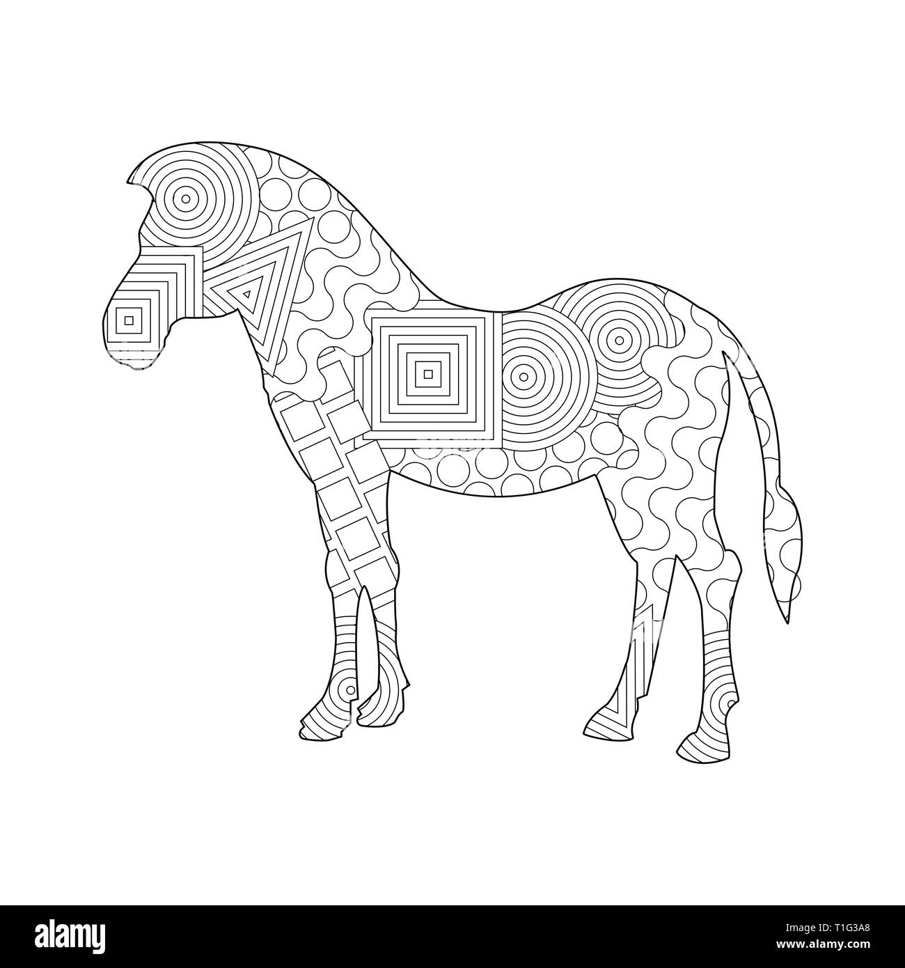 Frame silhouette of a horse for coloring with colored paints or pencils for children and adults stock vector image art