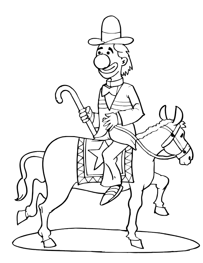 Horse coloring page clown on pony