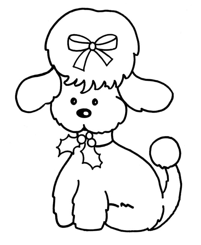 Cute christmas poodle coloring page