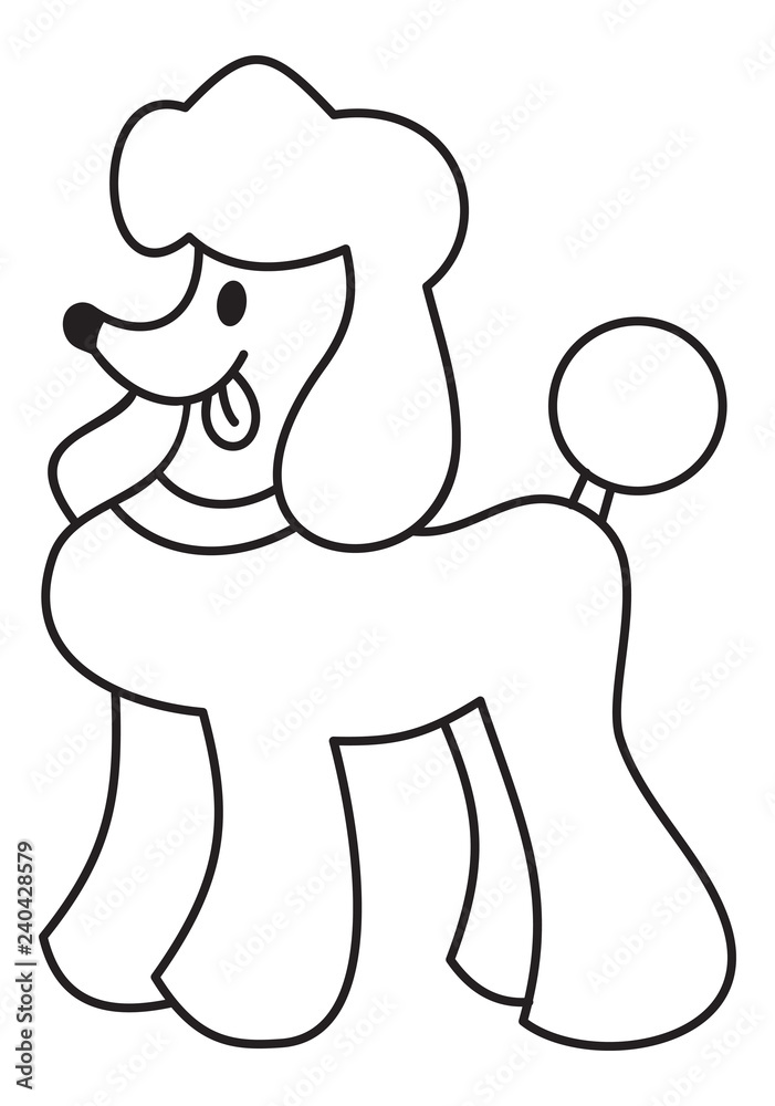 Cute poodle dog printable coloring page for kids vector