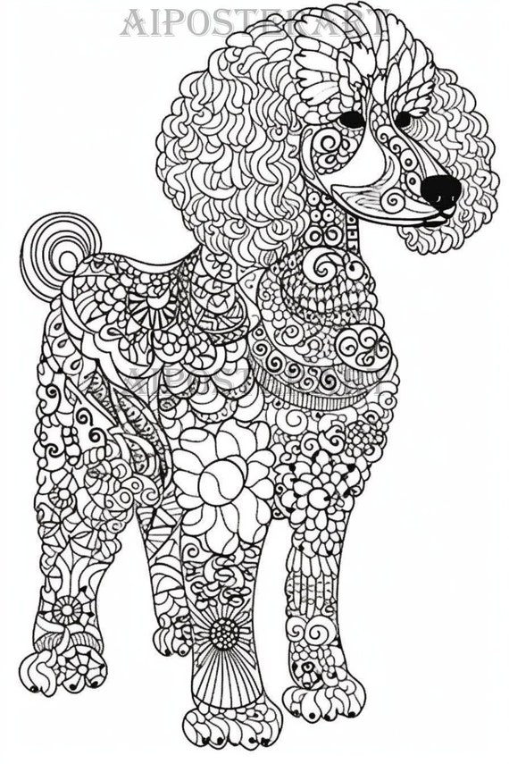 Poodle dog coloring page for adults printable coloring sheet of poodle mandala coloring dog advanced coloring high res x