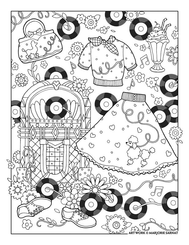 Rock n roll poodle skirt coloring page