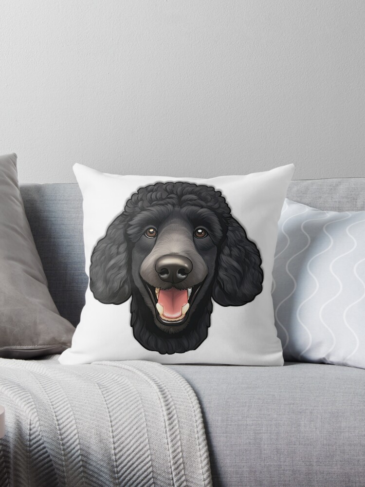 Black standard poodle dog emoji cute cartoon throw pillow for sale by drfaust