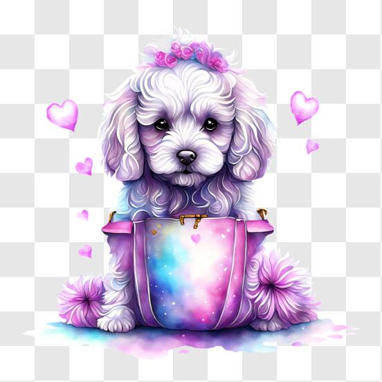 Download white poodle dog in heart purse