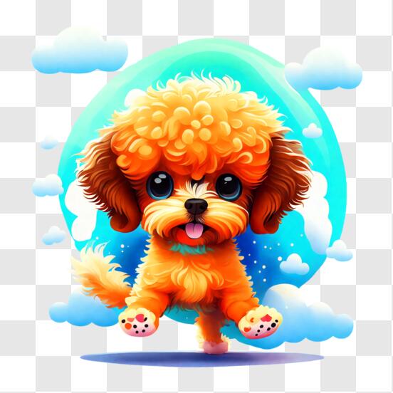 Download playful cartoon orange poodle in the clouds png online