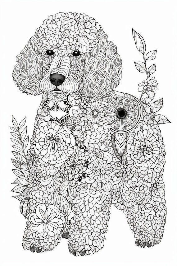 Poodle mandala colouring pages amazing patterns adult colouring book digital colouring printable page download now