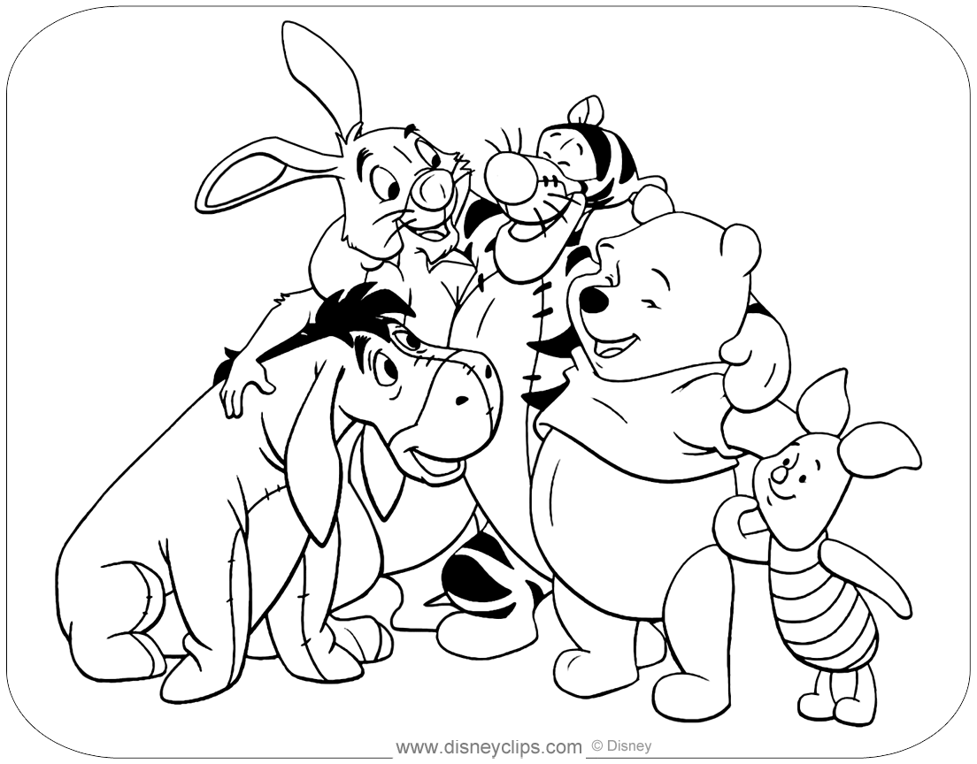 Winnie the pooh mixed group coloring pages