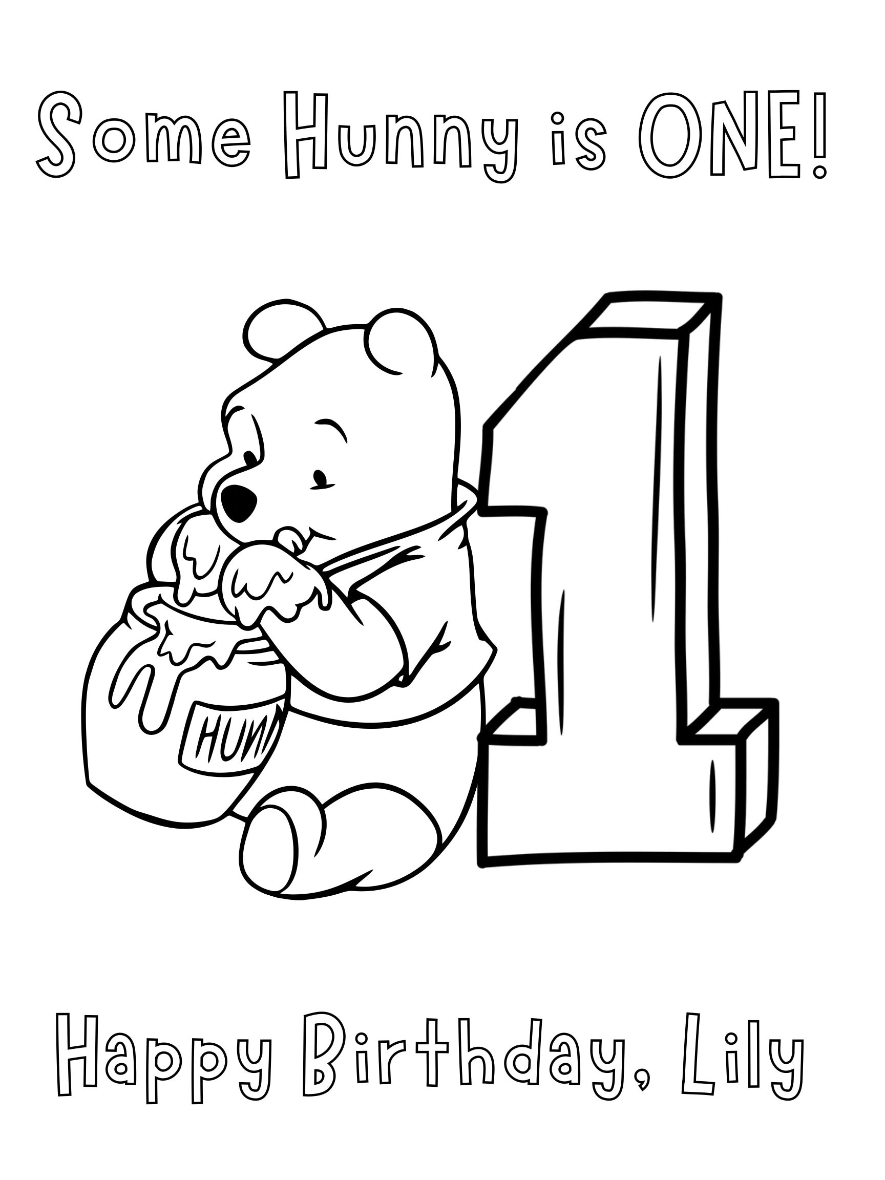 Winnie the pooh first birthday coloring sheet digital download