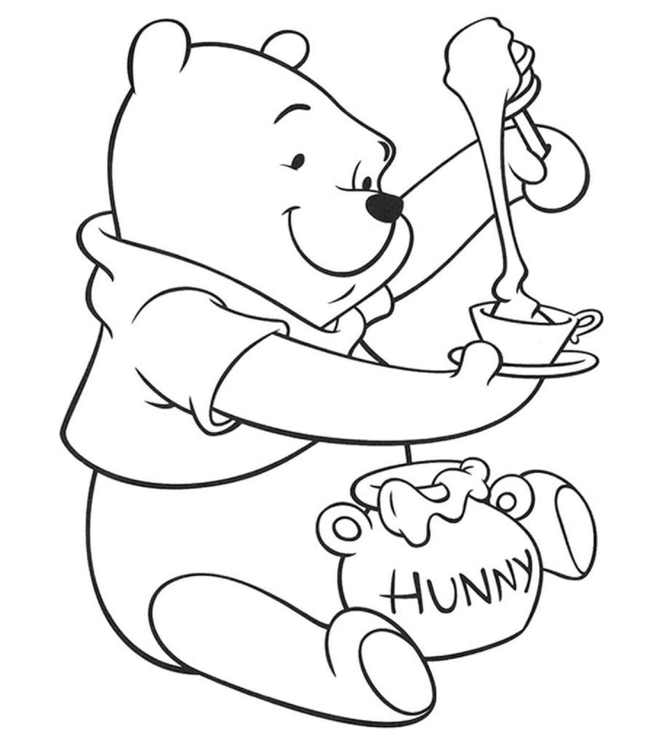 The pooh bear sitting coloring page