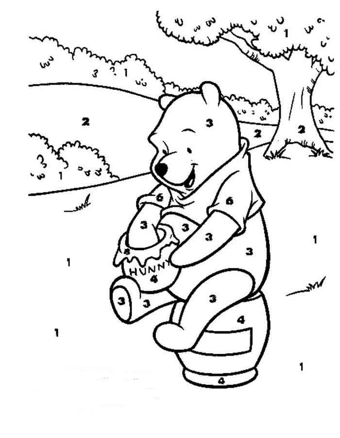 Drawing by numbers of winnie the pooh coloring page