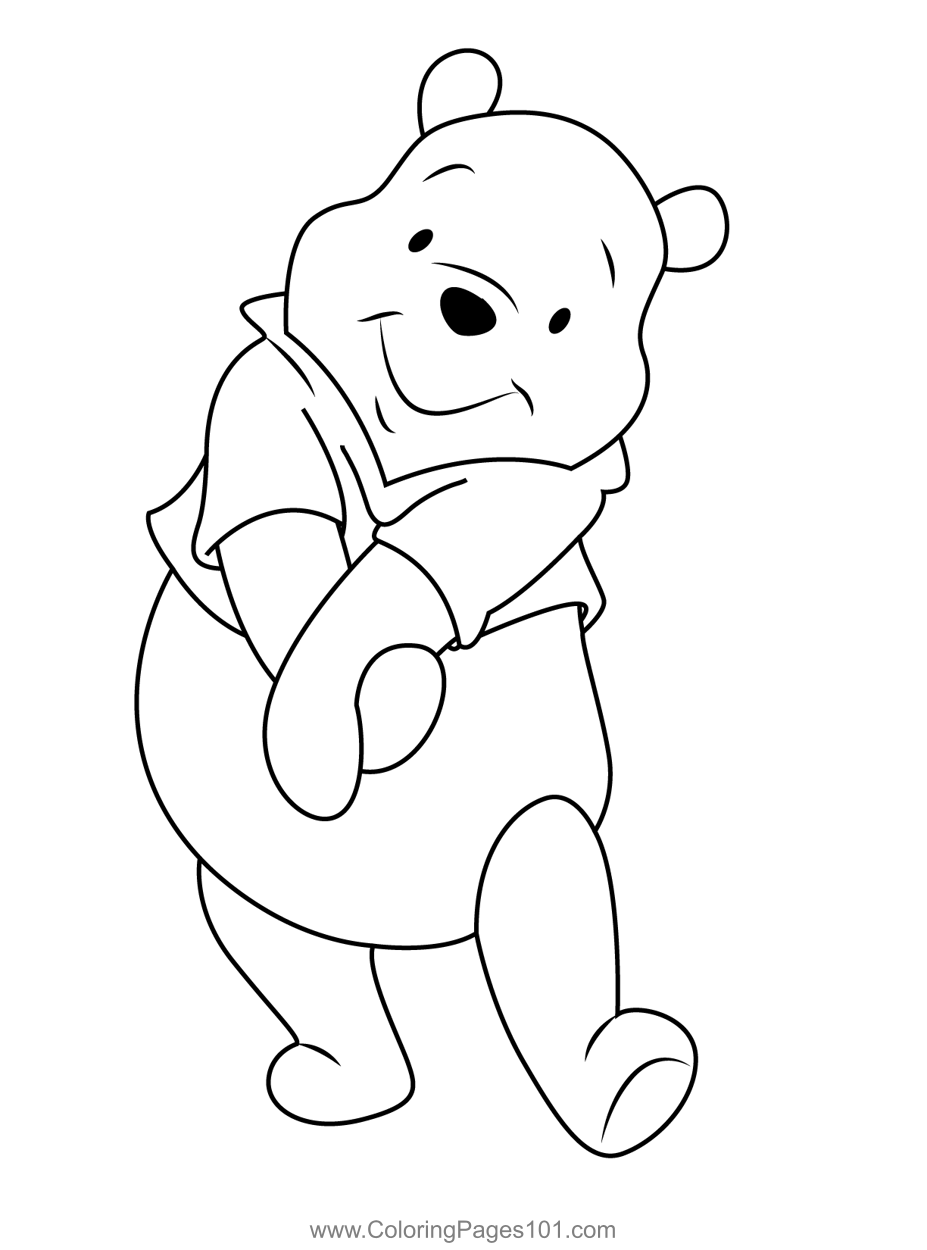 Pooh bear shy coloring page for kids