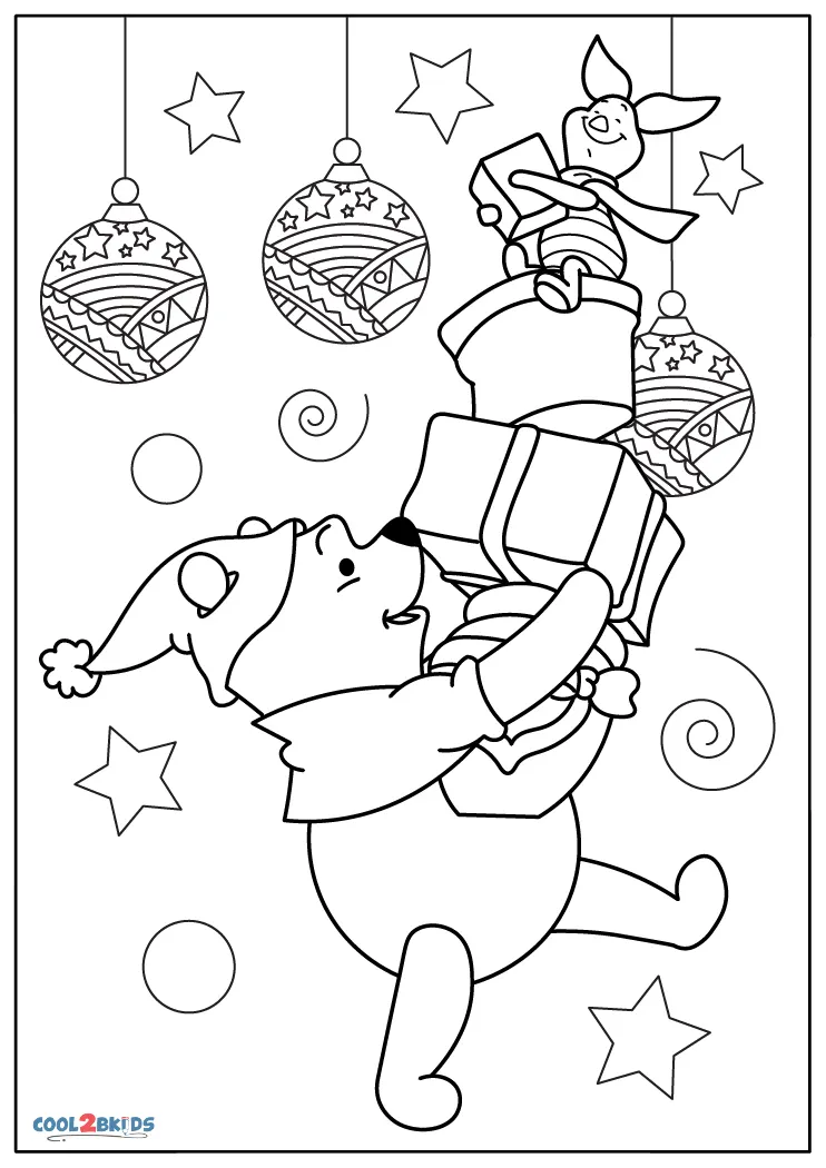 Free printable winnie the pooh christmas coloring pages for kids