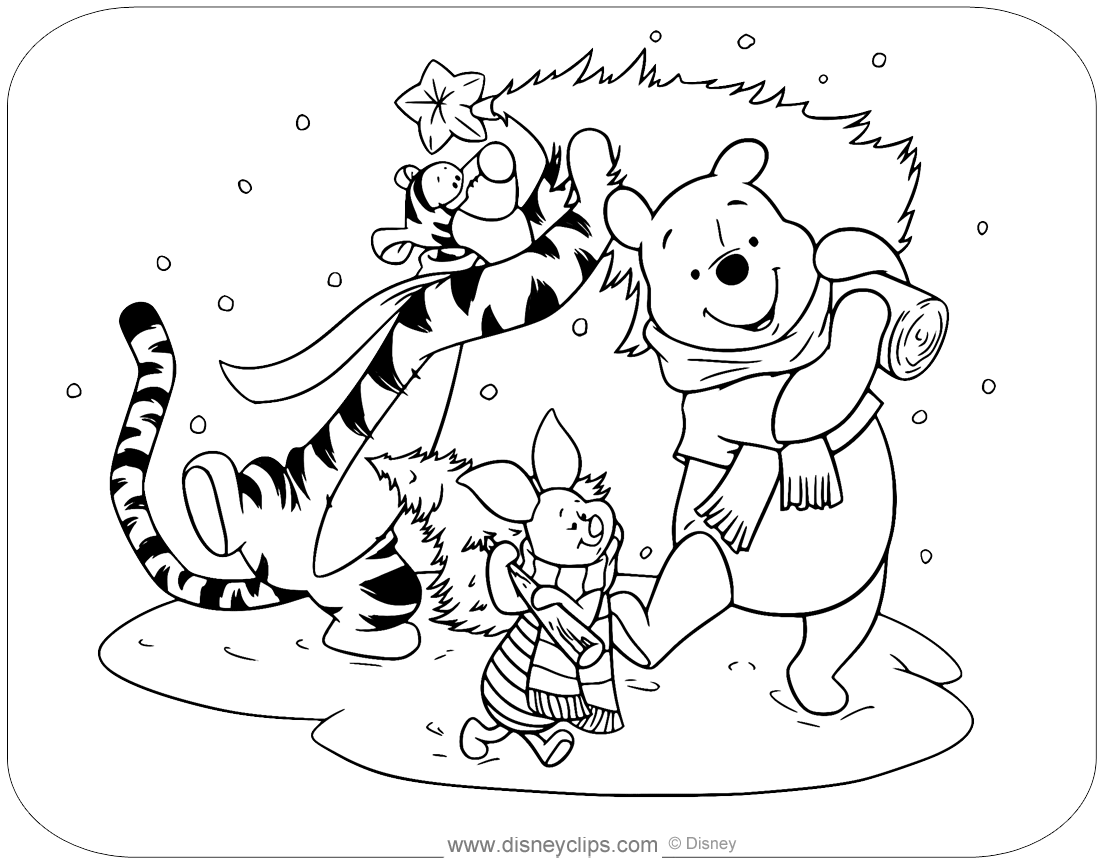 Winnie the pooh friends christmas coloring pages