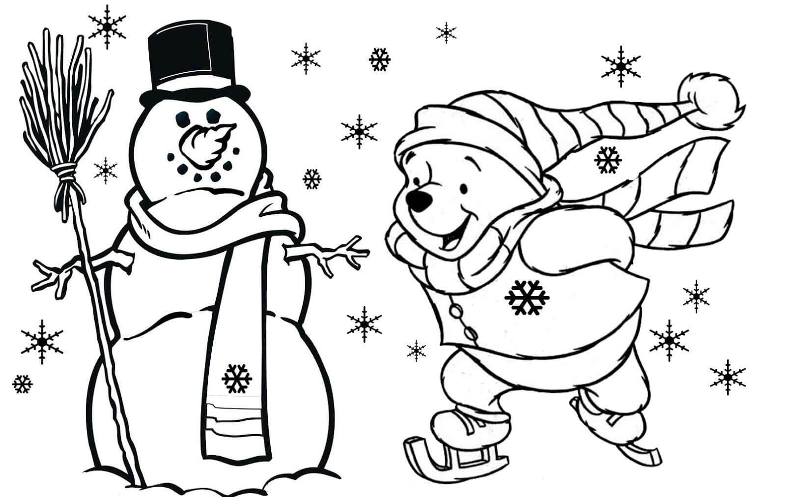 Pooh bear is playing ice skating coloring page