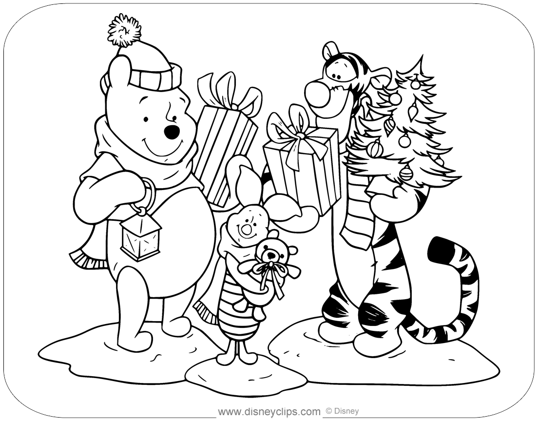 Winnie the pooh friends christmas coloring pages