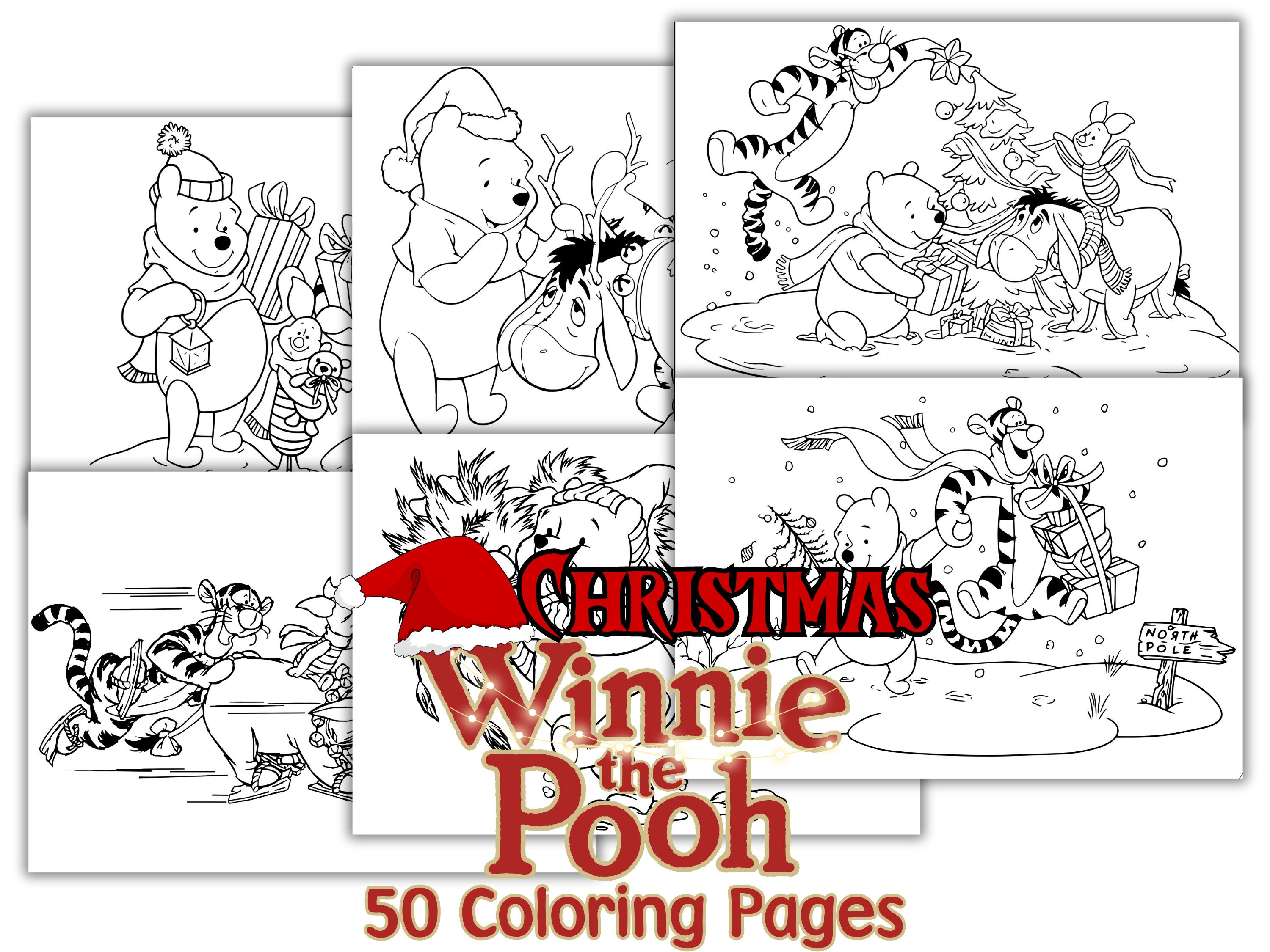 Winnie the pooh christmas coloring pages christmas cartoon cliparts coloring book winnie the pooh friends sublimation christmas coloring