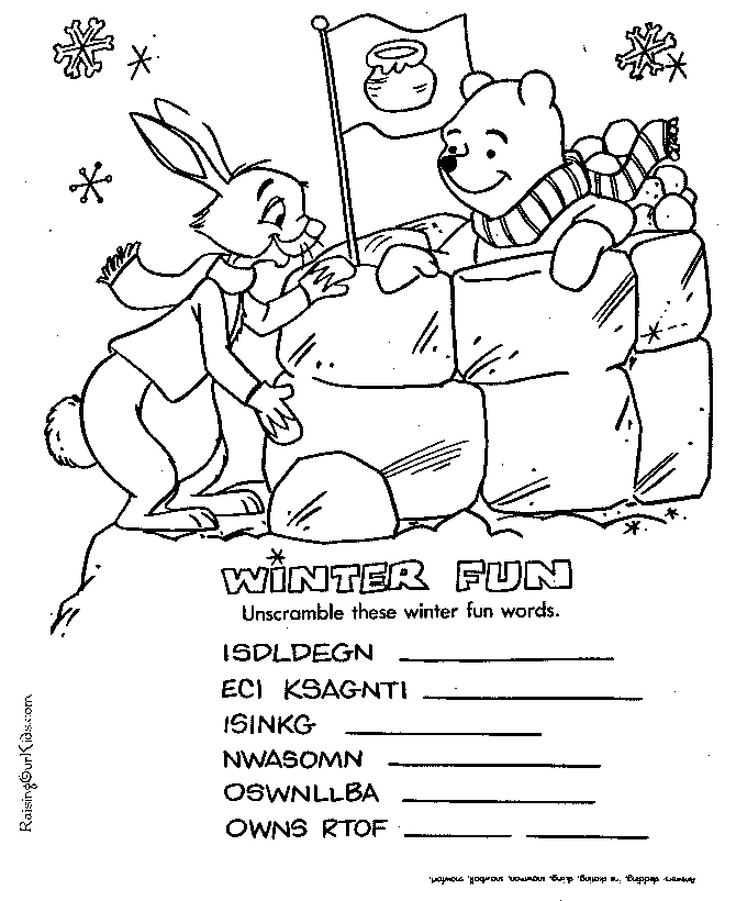 Winter fun winnie the pooh coloring page