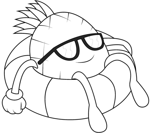 Pineapple character is floating on swim ring coloring page free printable coloring pages