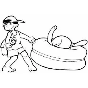 Boy and pool toys coloring page