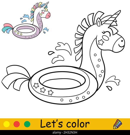 Cartoon cute inflatable circle unicorn coloring book for preschool kids with easy educational gaming level freehand sketch drawing vector illustrat stock vector image art