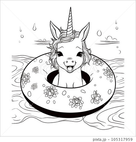 Unicorn playing in a float color pageãããããç æ