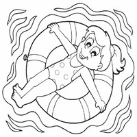 Girl floating in a pool coloring pages