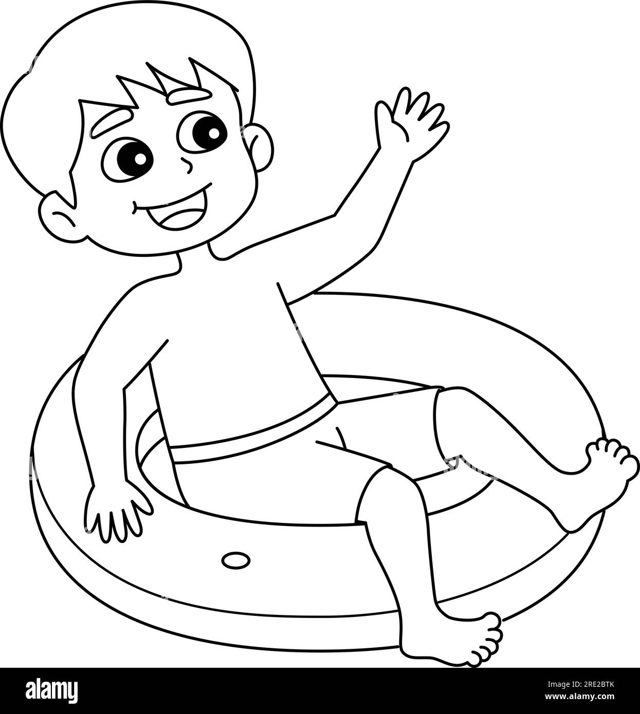 Boy with lifebuoy isolated coloring page for kids stock vector image art