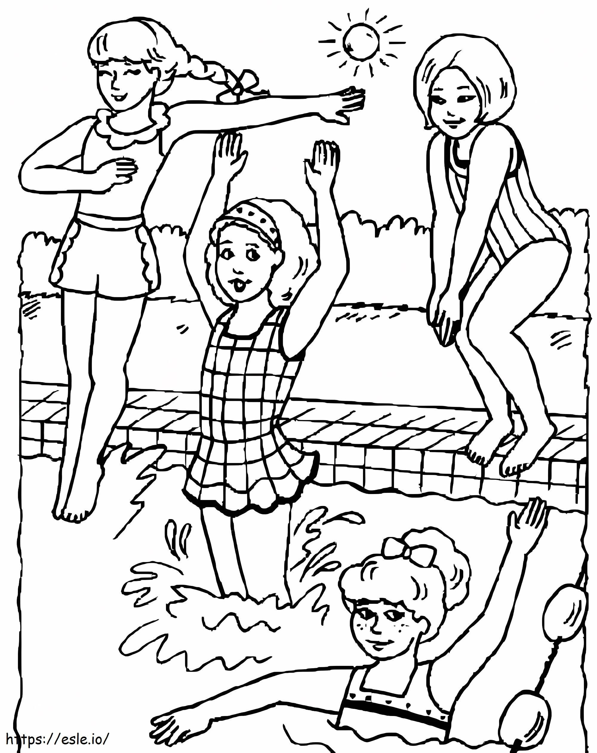 Summer pool party coloring page